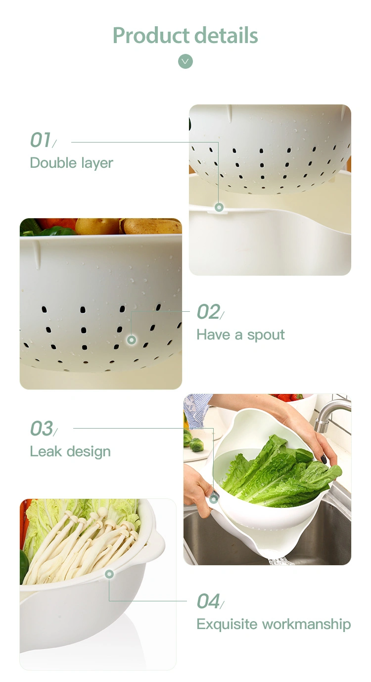 2 Tiers Vegetable and Fruit Drain Basket Double Sink Drain Basket Bowl Plastic Kitchen Drain Basket