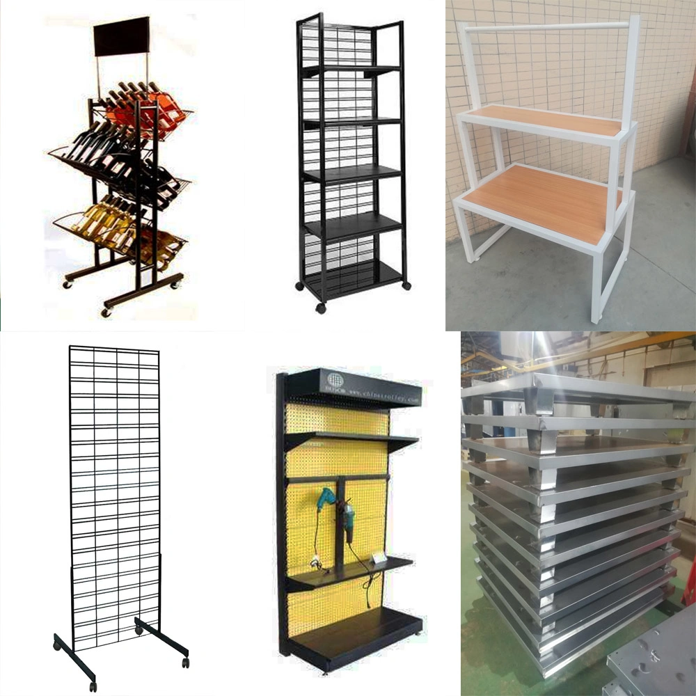 Metal Stainless Steel Clothes Storage Store Cosmetic Exhibition Floor Wire Grid Metal Universal Gondola Wine Display Stand Shelf Rack