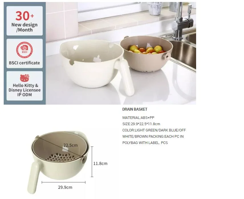 2 Tiers Vegetable Fruit Drain Basket Washing Bowl Detachable Plastic Kitchen Double Sink Drain Basket Bowl