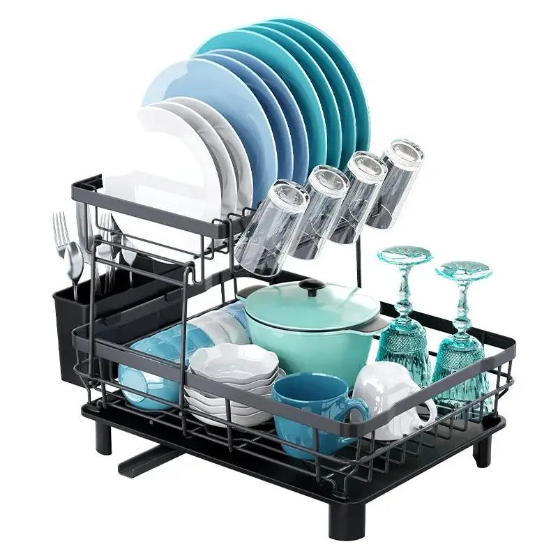 2-Tier Dish Drying Rack with Drainboard for Kitchen